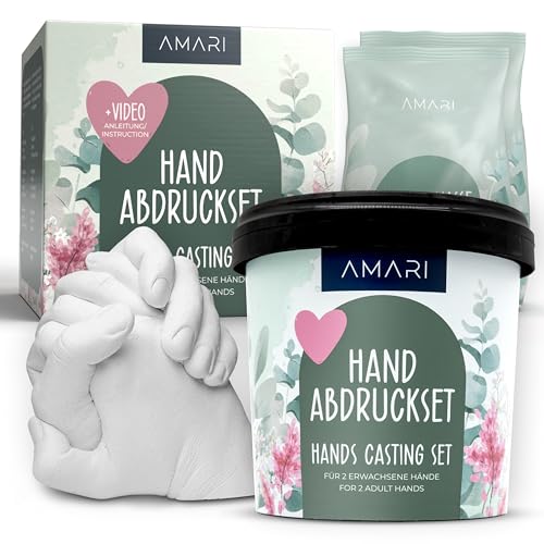 AMARI® Handabdruck Set für Paare und Familie (Eukalyptus) – Gipsabdruck Set Hände – Gips Hand Paar Gipshandabruck Geschenk, Hochzeitsgeschenk, Jahrestag Partner Geschenke, Paar Geschenke von Amari