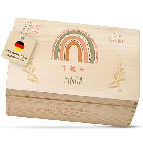 Amari® Personalisierte Holzkiste (Regenbogenzauber) | Erinnerungsbox aus Holz zur Taufe, Kommunion, Konfirmation, Firmung, Ostern | Geschenk für Mädchen & Jungen von Amari