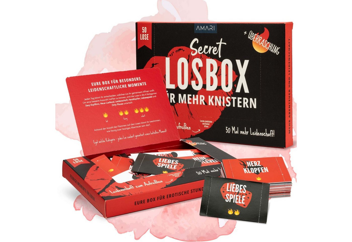 Amari Geschenkbox AMARI ® Erotische Losbox für Paare - 50 Lose für Liebe & Leidenschaft von Amari