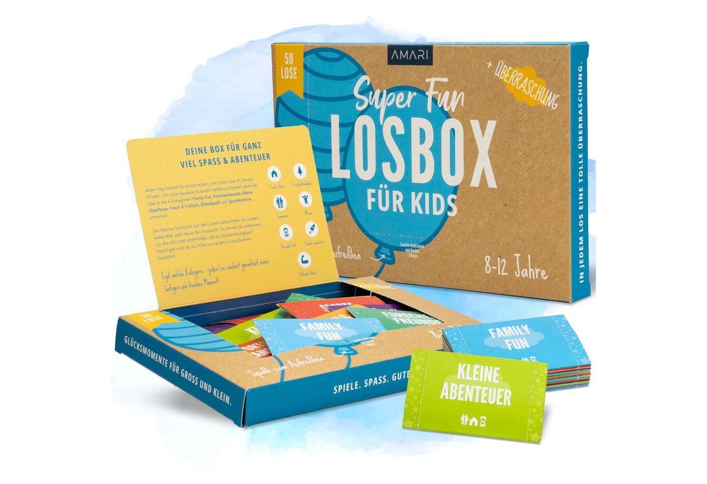 Amari Geschenkbox AMARI ® Losbox für Kinder - 50 Lose mit Ideen für Spiel & Spaß von Amari