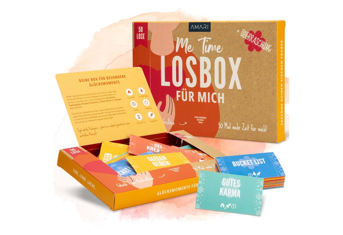 Amari Geschenkbox AMARI ® Losbox für eine Person - 50 Lose mit Ideen für Entspannung von Amari