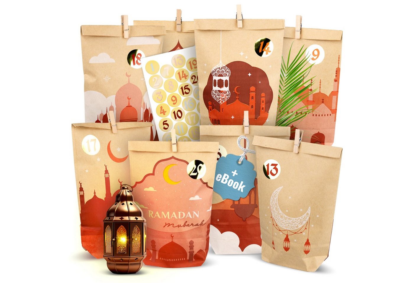 Amari Kalender zum Selbstbasteln AMARI ® Ramadan Tüten (30 Tüten inklusive Sticker & Klammern) von Amari