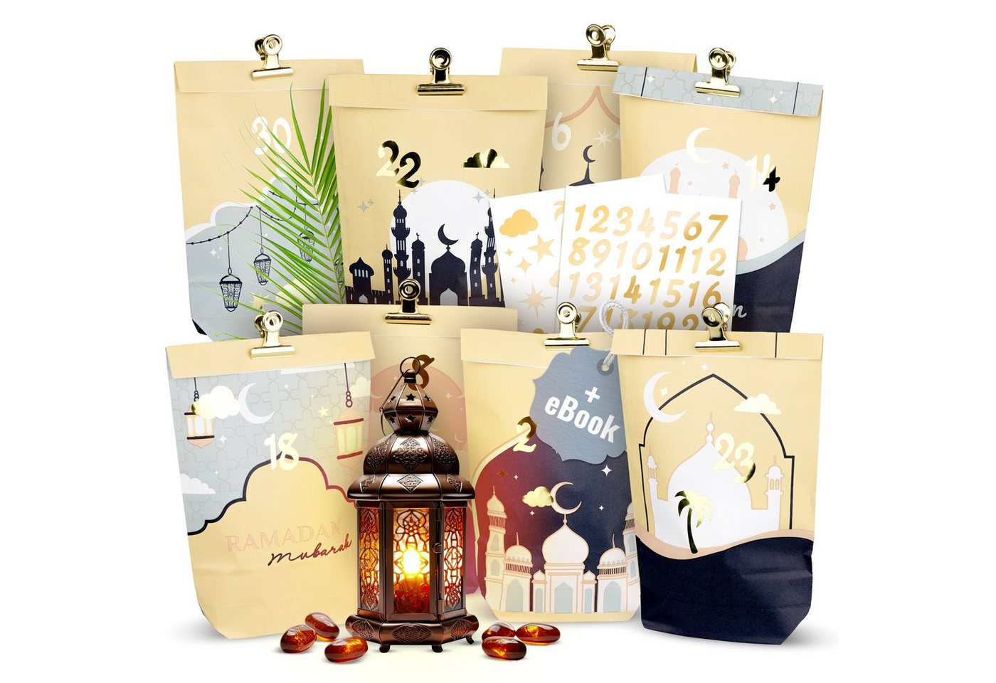 Amari Kalender zum Selbstbasteln AMARI ® Ramadan Tüten (30 Tüten inklusive Sticker & Klammern) von Amari