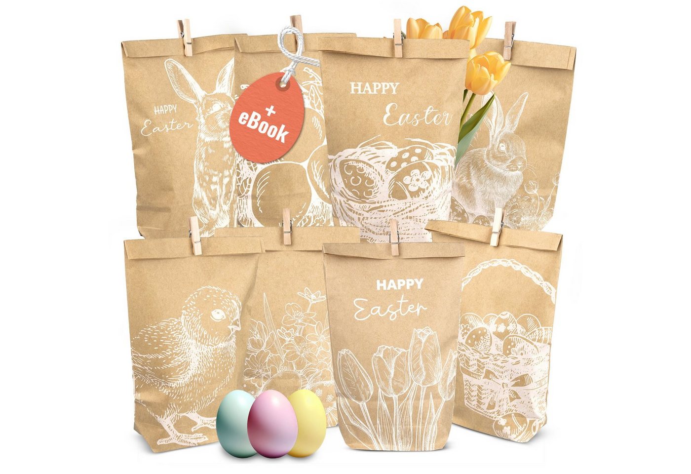 Amari Osternest AMARI ® Ostertüten Set (12 Stück inklusive Klammern) - Geschenktüten von Amari