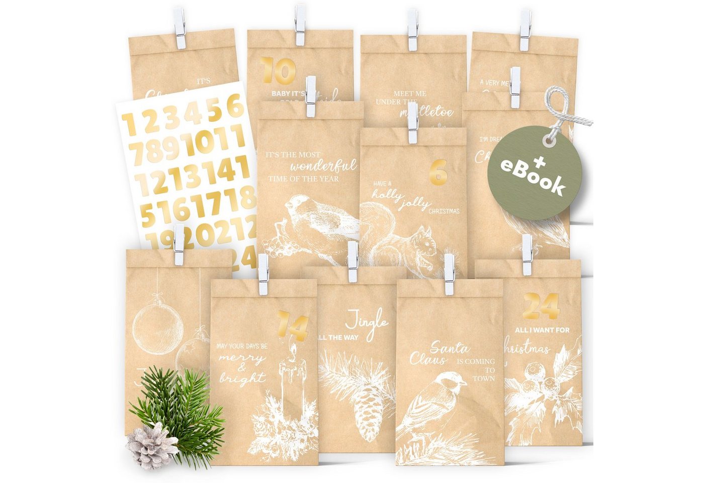 Amari befüllbarer Adventskalender AMARI® Adventskalender Tüten zum Befüllen mit Holzklammern von Amari