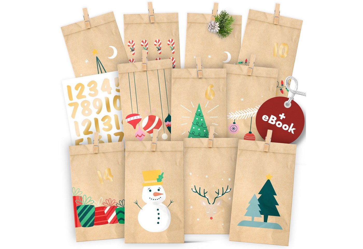 Amari befüllbarer Adventskalender AMARI® Adventskalender Tüten zum Befüllen mit Holzklammern von Amari