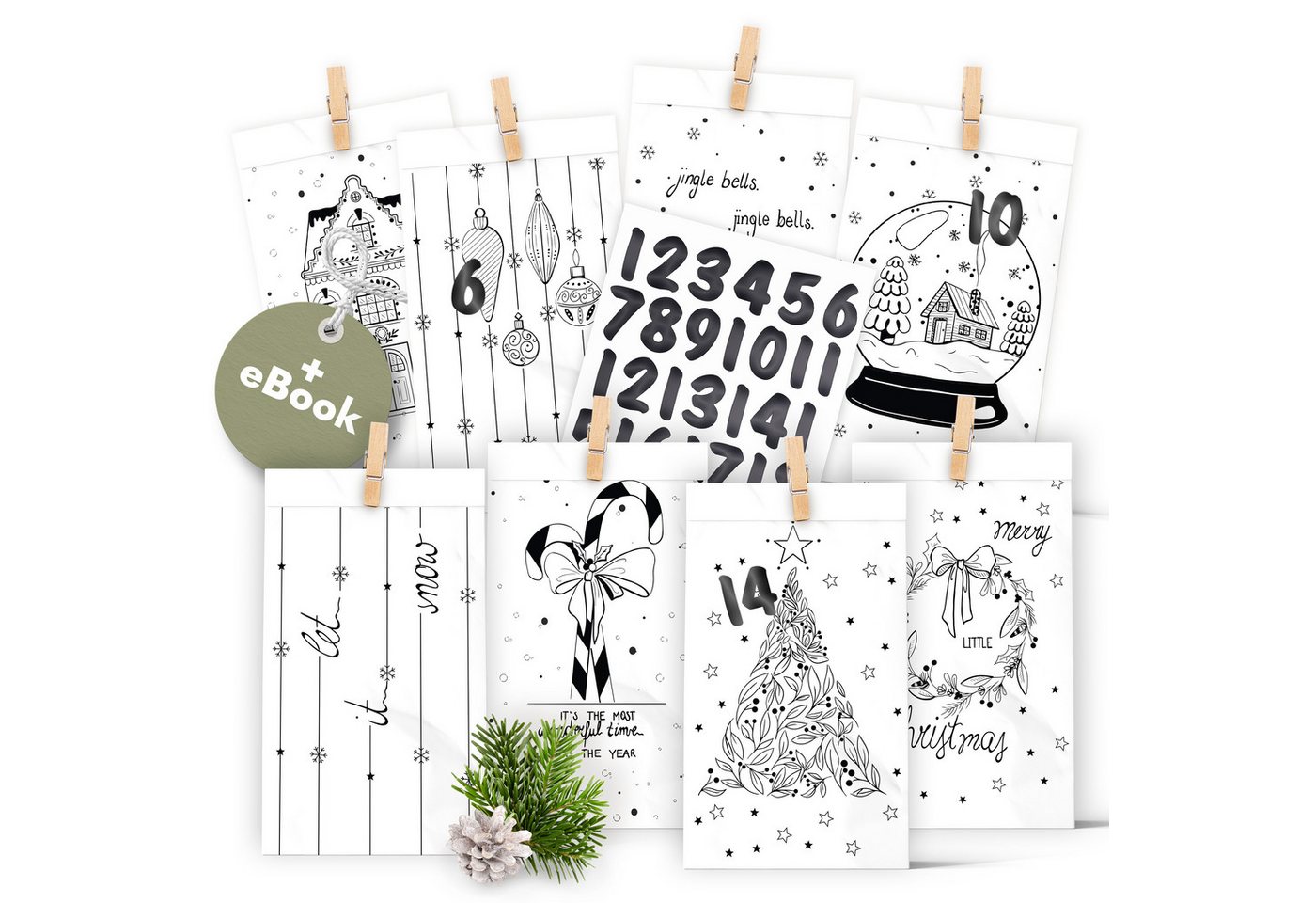 Amari befüllbarer Adventskalender AMARI® Adventskalender Tüten zum Befüllen mit Klammern von Amari