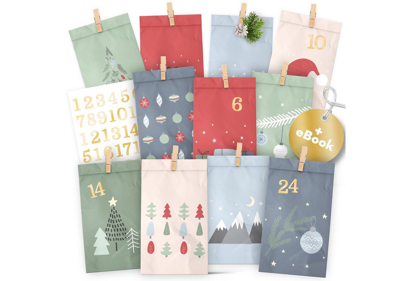 Amari befüllbarer Adventskalender AMARI® Adventskalender Tüten zum Befüllen mit Klammern von Amari