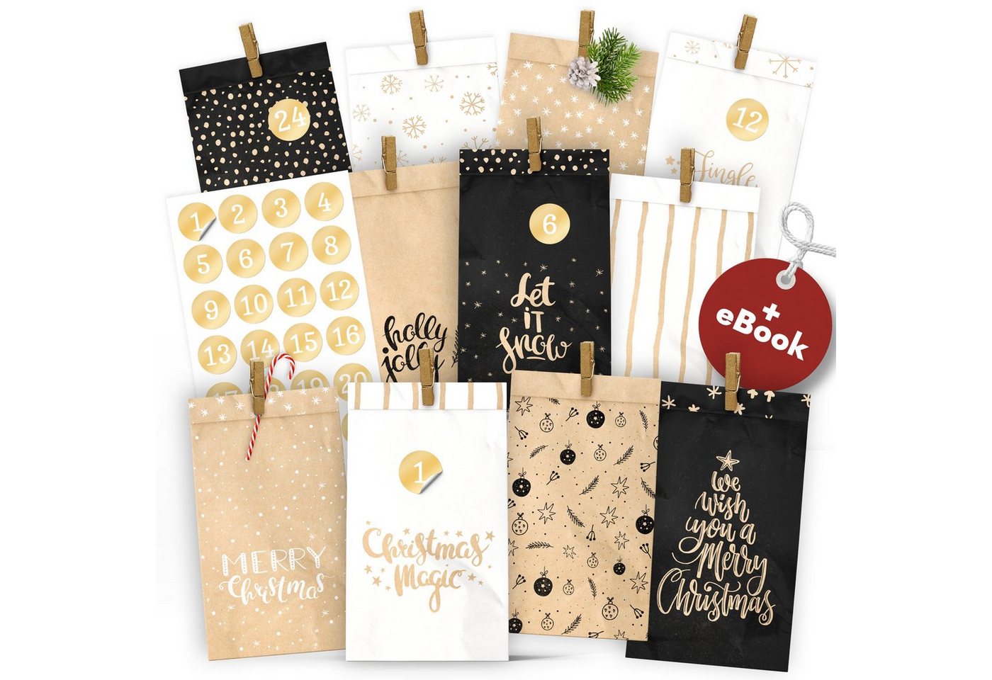 Amari befüllbarer Adventskalender AMARI® Adventskalender Tüten zum Befüllen mit Klammern von Amari