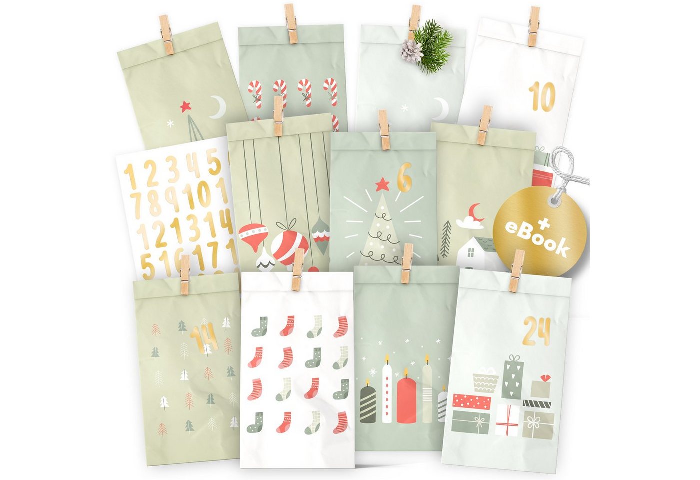 Amari befüllbarer Adventskalender AMARI® Adventskalender Tüten zum Befüllen mit Klammern von Amari
