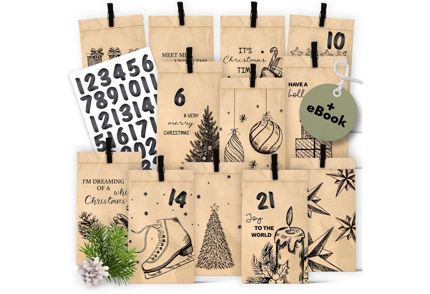 Amari befüllbarer Adventskalender AMARI® Adventskalender Tüten zum Befüllen mit Klammern von Amari