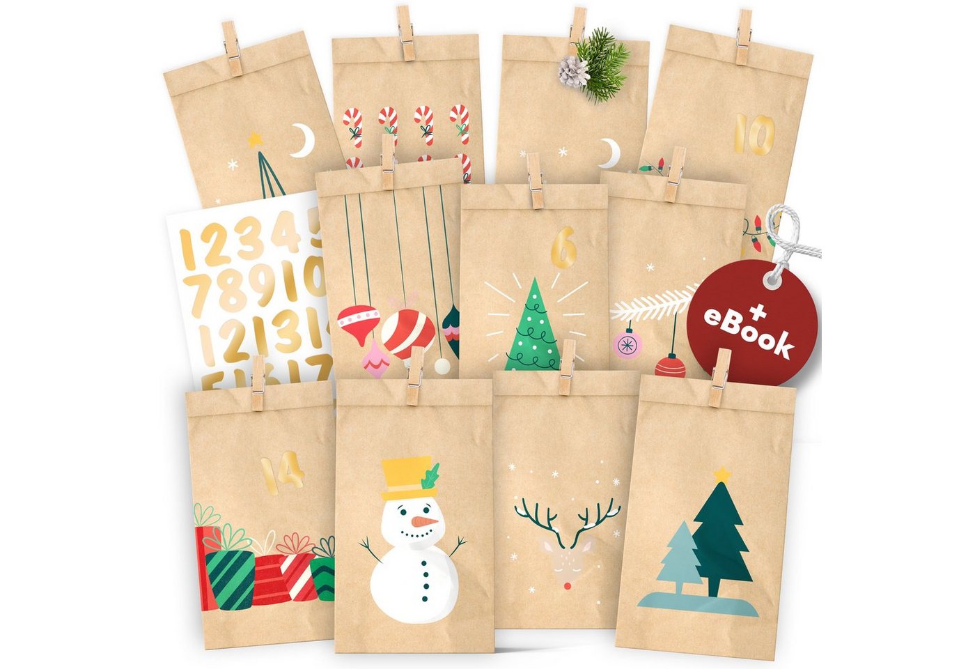 Amari befüllbarer Adventskalender AMARI® Adventskalender Tüten zum Befüllen mit Klammern von Amari
