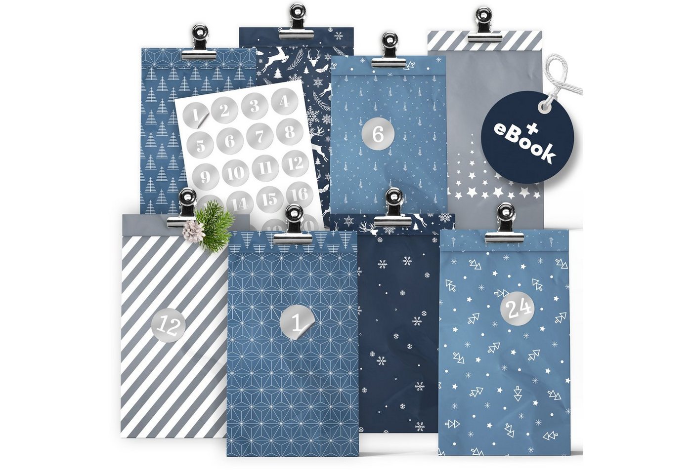 Amari befüllbarer Adventskalender AMARI® Adventskalender Tüten zum Befüllen mit Metallklammern von Amari