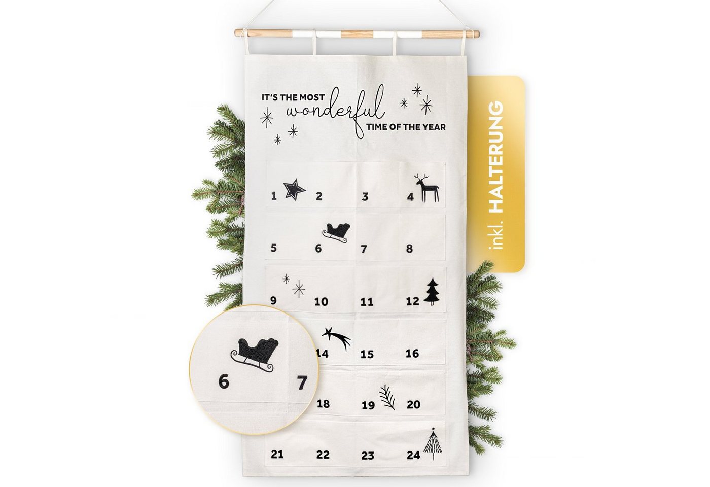 Amari befüllbarer Adventskalender AMARI ® Adventskalender zum Befüllen - Wandkalender mit 24 Fächern von Amari