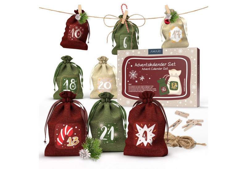 Amari befüllbarer Adventskalender AMARI ® Adventskalender zum Befüllen - Wandkalender mit 24 Fächern von Amari