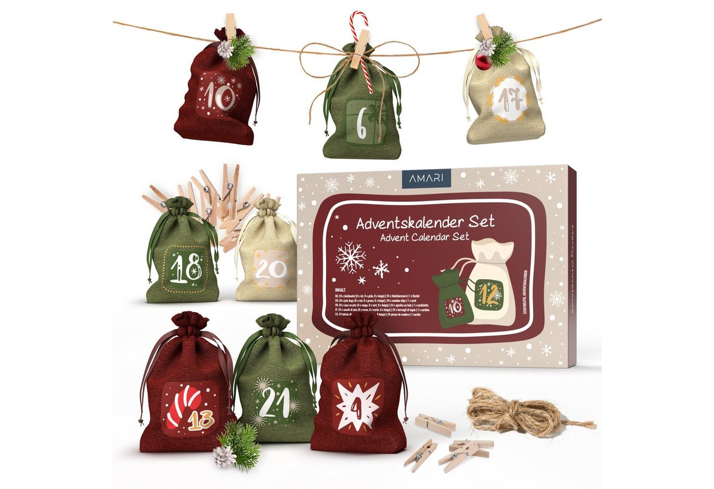 Amari befüllbarer Adventskalender AMARI® Adventskalender Jutebeutel zum Befüllen von Amari