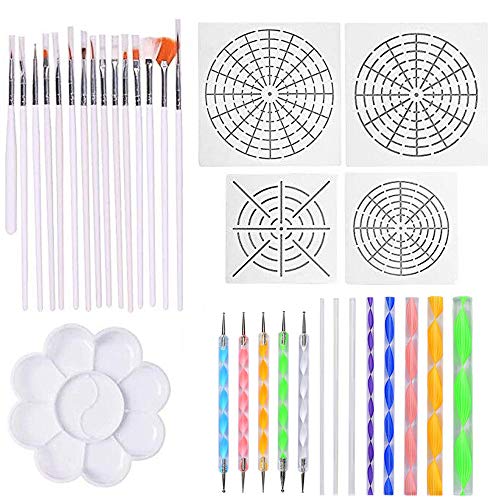 33 Stück Mandala Dotting Tools mit Schablonen und Malpalette für Steine Verschiedene Größe Malwerkzeuge von Amasawa