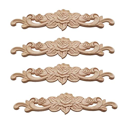 Amasawa 4-teiliges Set mit Holzrahmen, geschnitzt, Rosa, Holz, geschnitzt, Applikation, Blume, Holz, geschnitzt, für Tür, Möbel, Wandschrank, Hausdekor von Amasawa