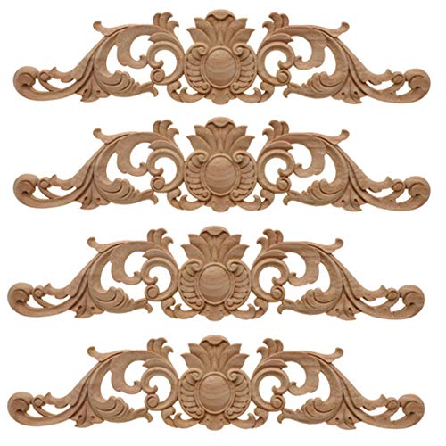 4Pcs 30 * 7 Cm Holz Skulptur Lang Corner Flourish Applique Blumenmuster Möbel Wohnung Deko Europäischer Stil,Lange Holzschnitzerei Applikation von Amasawa