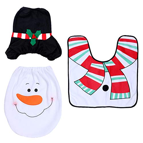 Amasawa Snowman WC Set Sitzbezug Weihnachtsdekoration Teppich Taschentuchbox Set Für Badezimmer Toilette von Amasawa