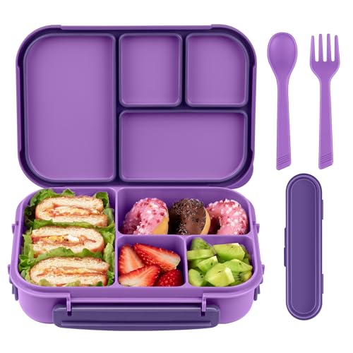 Amathley Brotdose Kinder Mit FäChern,Bento Box Kinder,Brotdose Erwachsene,1200ml Lunchbox Mit 4 FäChern Und Besteck,Mikrowellen Und SpüLmaschinenfest,BPA-Frei Und Wiederverwendbar (Lila) von Amathley