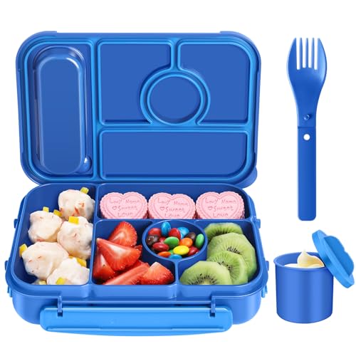 Amathley Brotdose Kinder mit Fächern,Bento Box Kinder,Brotdose Erwachsene,1300ML Lunchbox mit 5 Fächern und Saucenbehältern,Mikrowellen-und Spülmaschinenfest,BPA-Frei (Marineblau) von Amathley