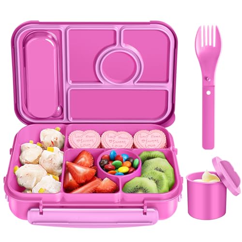 Amathley Brotdose Kinder mit Fächern,Bento Box Kinder,Brotdose Erwachsene,1300ML Lunchbox mit 5 Fächern und Saucenbehältern,Mikrowellen-und Spülmaschinenfest,BPA-Frei (Red Lily) von Amathley