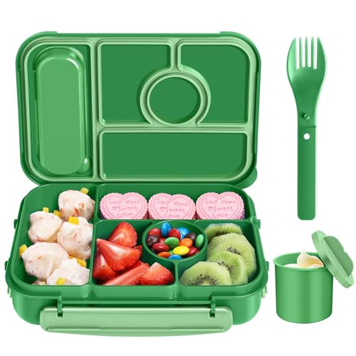 Amathley Brotdose Kinder mit Fächern,Bento Box Kinder,Brotdose Erwachsene,1300ML Lunchbox mit 5 Fächern und Saucenbehältern,Mikrowellen-und Spülmaschinenfest,BPA-Frei (Smaragdgrünn) von Amathley