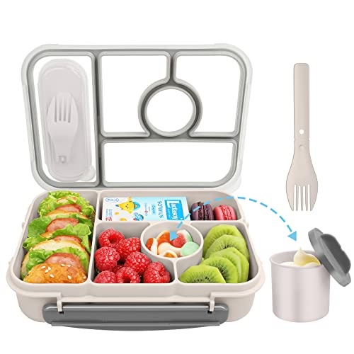 Amathley Brotdose Kinder mit Fächern,Bento Box Kinder,Brotdose Erwachsene,1300ML Lunchbox mit 5 Fächern und Saucenbehältern,Mikrowellen-und Spülmaschinenfest,BPA-frei und Wiederverwendbar (Grau) von Amathley