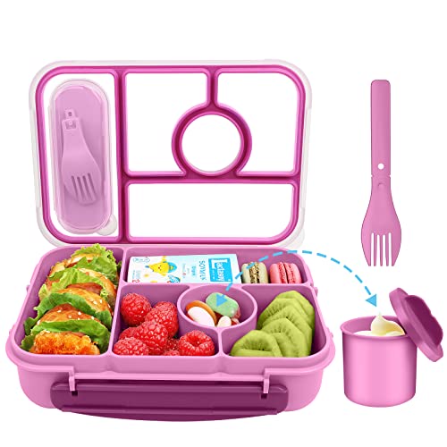 Amathley Brotdose Kinder mit Fächern,Bento Box Kinder,Brotdose Erwachsene,1300ML Lunchbox mit 5 Fächern und Saucenbehältern,Mikrowellen-und Spülmaschinenfest,BPA-frei und Wiederverwendbar (Lila) von Amathley