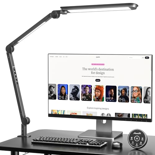 AmazLit Schreibtischlampe, Augenpflege Schreibtischlampe LED Dimmbar, Doppelte Lichtquelle Schwenkarm Architektenlampe, Einstellbare Farbtemperatur 16W Tischlampe für das Heimbüro,Fernbedienung von AmazLit