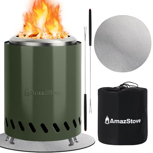 AmazStove, raucharmer Campingkocher für den Außenbereich, sicheres Verbrennen von Feuerstellen, Pellets oder Holz, Reisetasche im Lieferumfang enthalten (Grün, 24 x 18 cm) von AmazStove