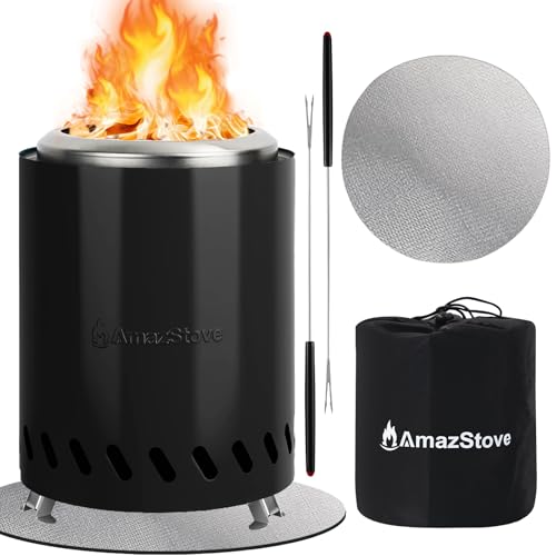 AmazStove, raucharmer Campingkocher für den Außenbereich, sicheres Verbrennen von Feuerstellen, Pellets oder Holz, Reisetasche im Lieferumfang enthalten (Schwarz, 24 x 18 cm) von AmazStove