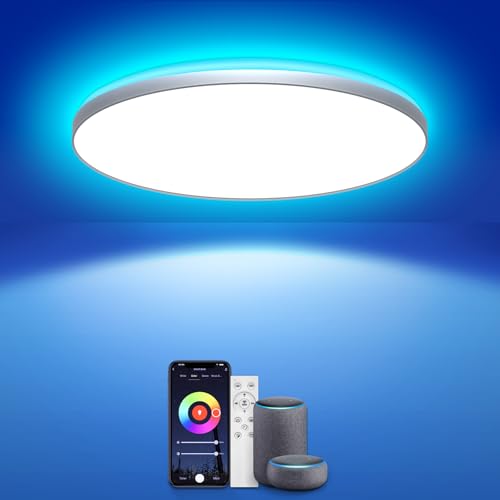 AmazeFun LED Deckenlampe 36W - Deckenlampe Dimmbar & RGBIC Nachtlicht - Smart Deckenleuchte mit Fernbedienung - Alexa/Google kompatibel, 3400lm, für Wohnzimmer, Schlafzimmer, Küche (36W-30CM) von AmazeFun
