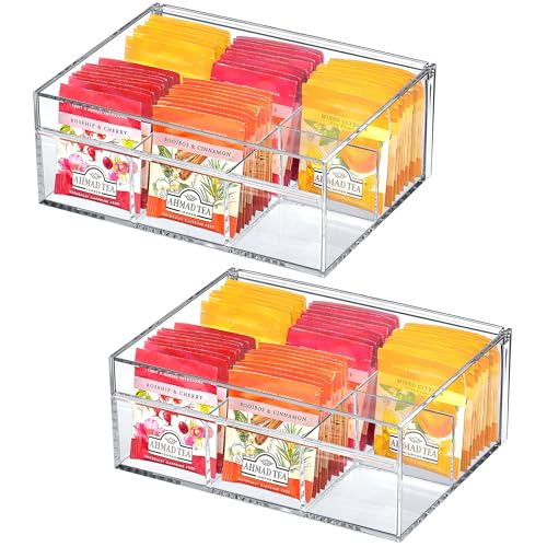 Amazing Abby Tea-Rrific – 2er-Pack Teebeutel-Organizer aus Acryl, 6 Fächer, transparente Kunststoff-Teekiste, Teetruhe mit 6 Fächern, perfekte Tee-Aufbewahrungslösung für Küchenschrank, Arbeitsplatte von Amazing Abby