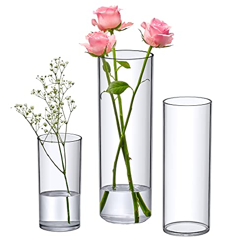 Amazing Abby Vase Viola Magra – Zylindervasen aus Acryl (3-teiliges Set), zylindrische Kunststoffvasen für Hochzeitsaufsätze, Heimdekorationen und Bürodekorationen, bruchsicher und ultrasicher von Amazing Abby