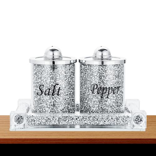 Fabulous Diamond Crushed & Crystal gefülltes Set von Salz- und Pfeffer-Vorratsdosen mit Tablett, einzigartige Kollektion für Ihre Küche von Amazing Gift