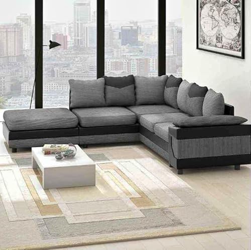 Amazing Sofas Großes graues Ecksofa GROSSE DINO-KORNER-SOFA-GRAU-SCHWARZ LEFT-HAND-SCHAUM Feuerbeständig nach britischen Standards Schaumstofffüllung Sitze für Komfort von Amazing Sofas