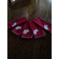 10 Antik Vintage Applikation Und Stickerei Baumwolle Servietten 15 X 141/4", Rote Mit Weißen Applique Handgenäht von AmazingCollections