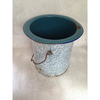 Sehr Seltene Emailletopf Charmante Alte Graniteware Kaution Griff Topf Blau & Weiß Meliert Gesprenkelt Enamelware Französisch Land Rustikalen von AmazingCollections