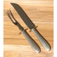 Antik Manchester Sterling Point Antik Hohlgriff Braten /Steakschnitzgabel & Messer Mit Wächter, 2Er Set von AmazingSilver21