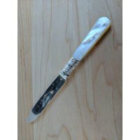 Antik Meriden Besteck Co Perlmutt Sterling Band Käse/Obst Messer 4", 4Er Set von AmazingSilver21