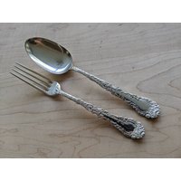 Antiker Anker Rogers 1895 Chevalier Speisegabel & Ovaler Suppenlöffel 7 1/8" Mono G U, 2Er Set von AmazingSilver21