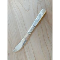 Antikes Perlmutt & Sterling Band Silber Teller Käse/Obst Messer 5 3/4", 6Er Set von AmazingSilver21