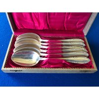 Seltene Vintage Homag "100" Verzierter Silber Teller Servierlöffel 8 1/2", 6Er Set in Box von AmazingSilver21