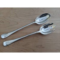 Vintage Gerity Silber G48 Georgian Buffet/Salat Servierlöffel & Gabel Set 13" von AmazingSilver21