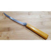 Vintage Henry Es Butterscotch Bakelite Griff Käse/Bar Messer 9 1/4" Serrate Blade, 2Er Set von AmazingSilver21