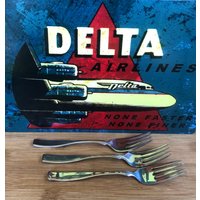 Vintage Sammlerstück Abco Delta Airlines Im Flug Salatgabel 6 5/8", 3Er Set von AmazingSilver21