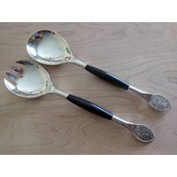 Vintage Sterling Silber Schüssel Und Ebenholz Griff Filigran Flair Netzspitze Salat Servierlöffel & Gabel Set 10" Vintage Sterling Silber Schüssel Und Ebenholz Griff Filigran Flair Netzspitze Salat Servierlöffel & Gabel Set 10" von AmazingSilver21
