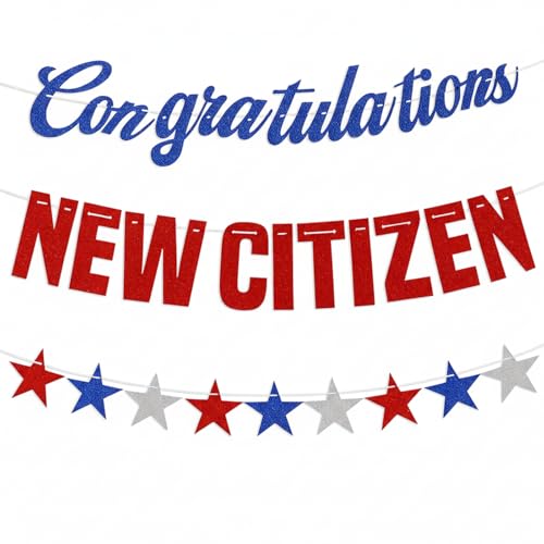 AmazingSpark 1 Set "New US Citizenship Decorations New Citizenship Congratulations Glitter Banner Blue White and Red Citizen Party Supplies AmazingSpark 1 Set "New US Citizenship Decorations New Citizenship Congratulations Glitter Banner Blue White and Red Citizen Party Supplies von AmazingSpark